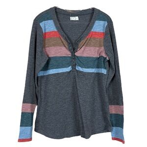 Maurices 24/7 Colorblock Striped Snap Ribbed Knit Top Dark Gray Size XL